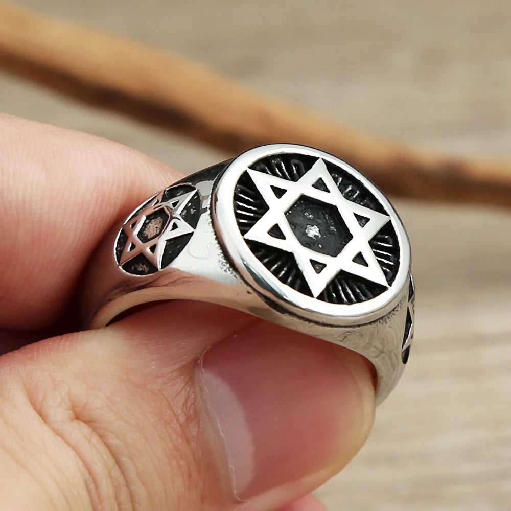 Vintage Punk Simple Star Of David Rings For Men Women Fashion Stainless Steel Hexagram Ring Biker Amulet Jewelry Gift Wholesale