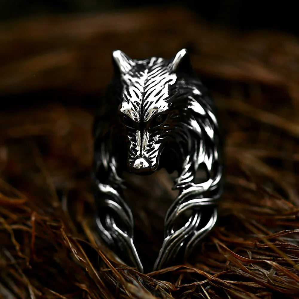 Punk Vintage Black Wolf Head Ring For Men 316L Stainless Steel Gothic Hip Hop Animal Rings Fashion Amulet Jewelry Gift Wholesale