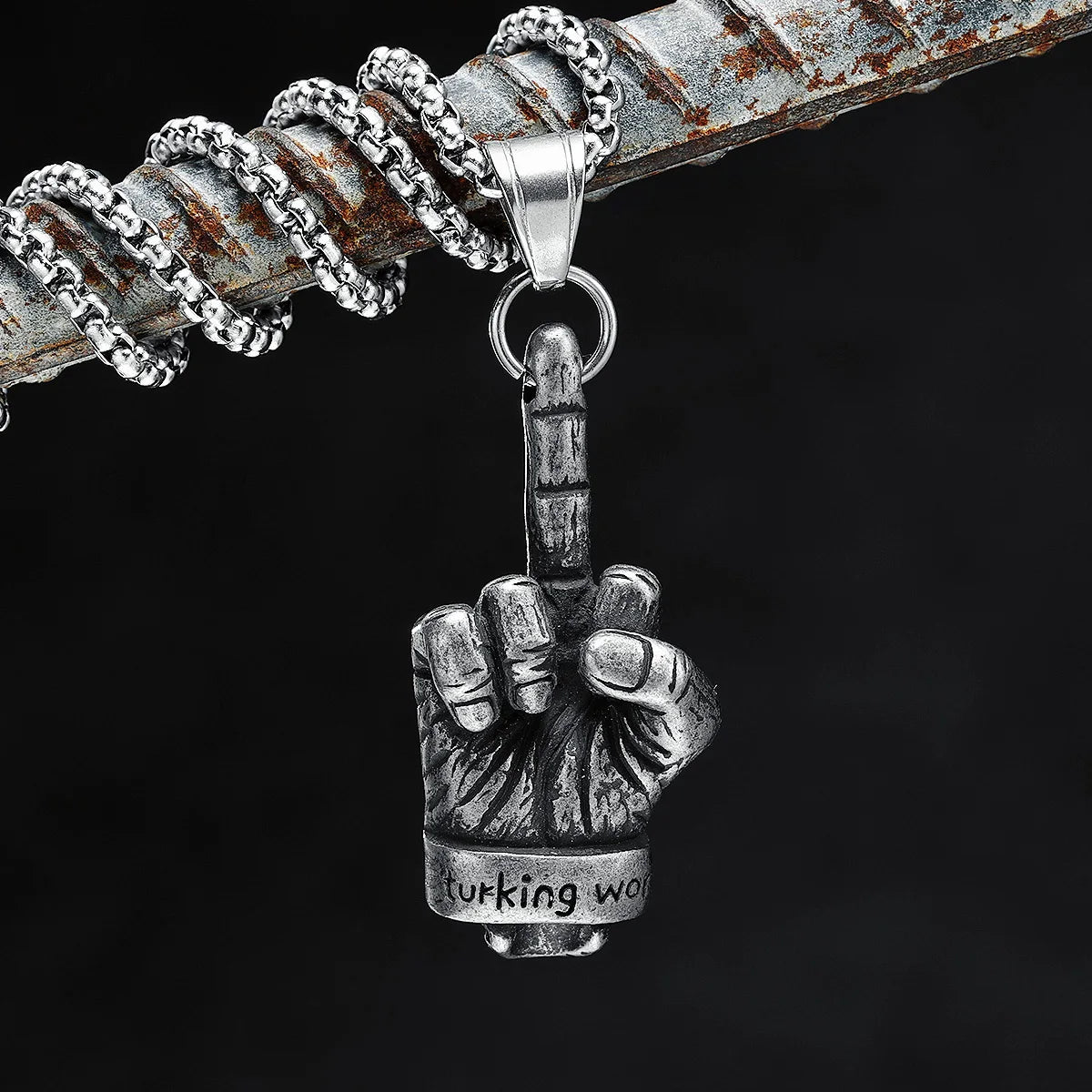 Middle Finger Necklace 316L Stainless Steel Men Skull Pendant Retro Chain Punk Rock Rap for Rider Male Jewelry Gift Dropshipping