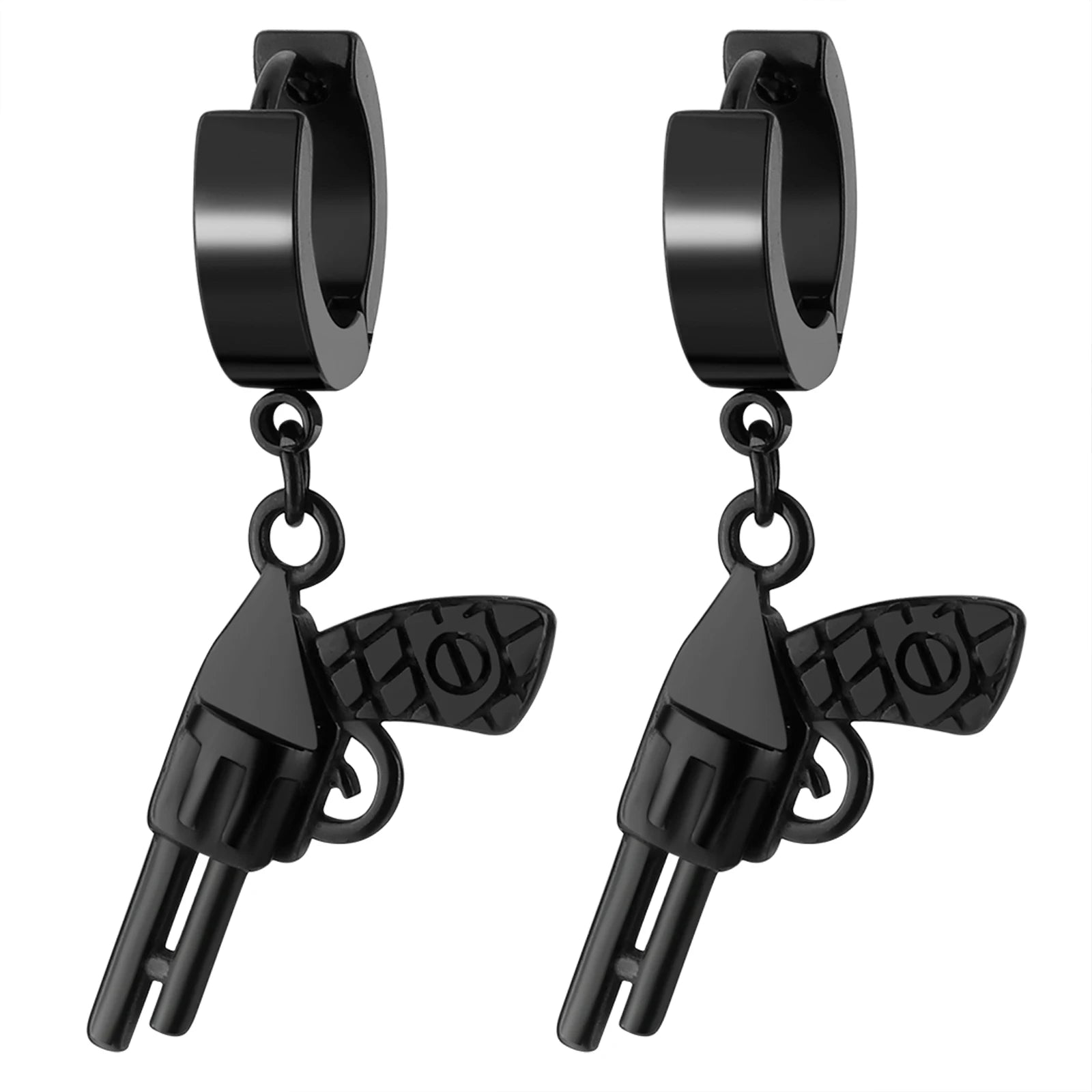 BONISKISS Punk Hip Hop Stainless Steel Unisex Earrings For Men Women Personality Pistol Earrings Jewelry Rock Jewellery Gift