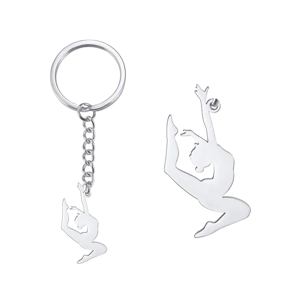 Porte-clés de gymnastique Dreamtimes en acier inoxydable, pendentif de sport, mode femme, bijoux en acier inoxydable, cadeau d'anniversaire pour gymnastes