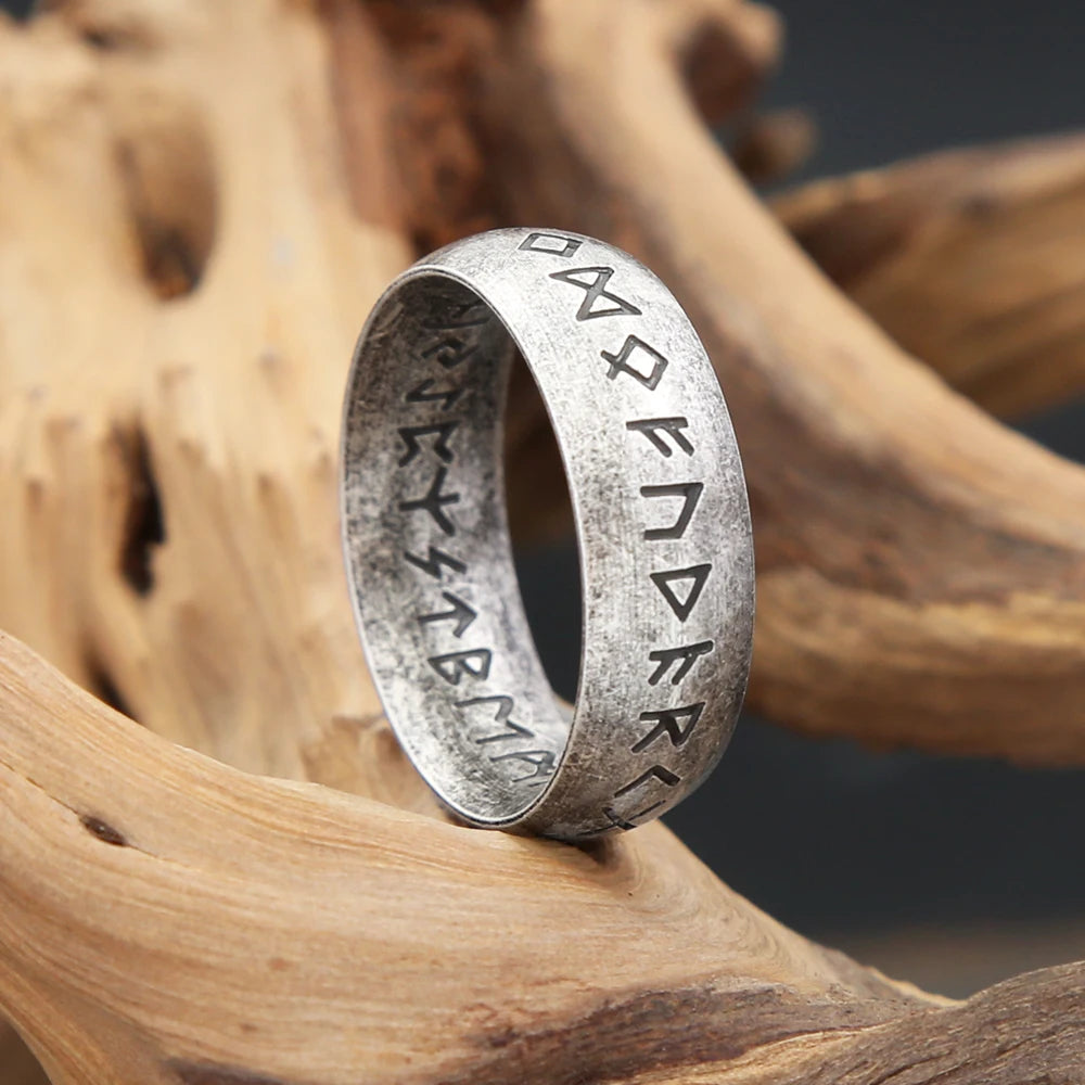 Vintage Viking Nordic Runes Ring Men's Antique Stainless Steel Silver Color Fashion Amulet Jewelry Couple&Wedding Gift Wholesale