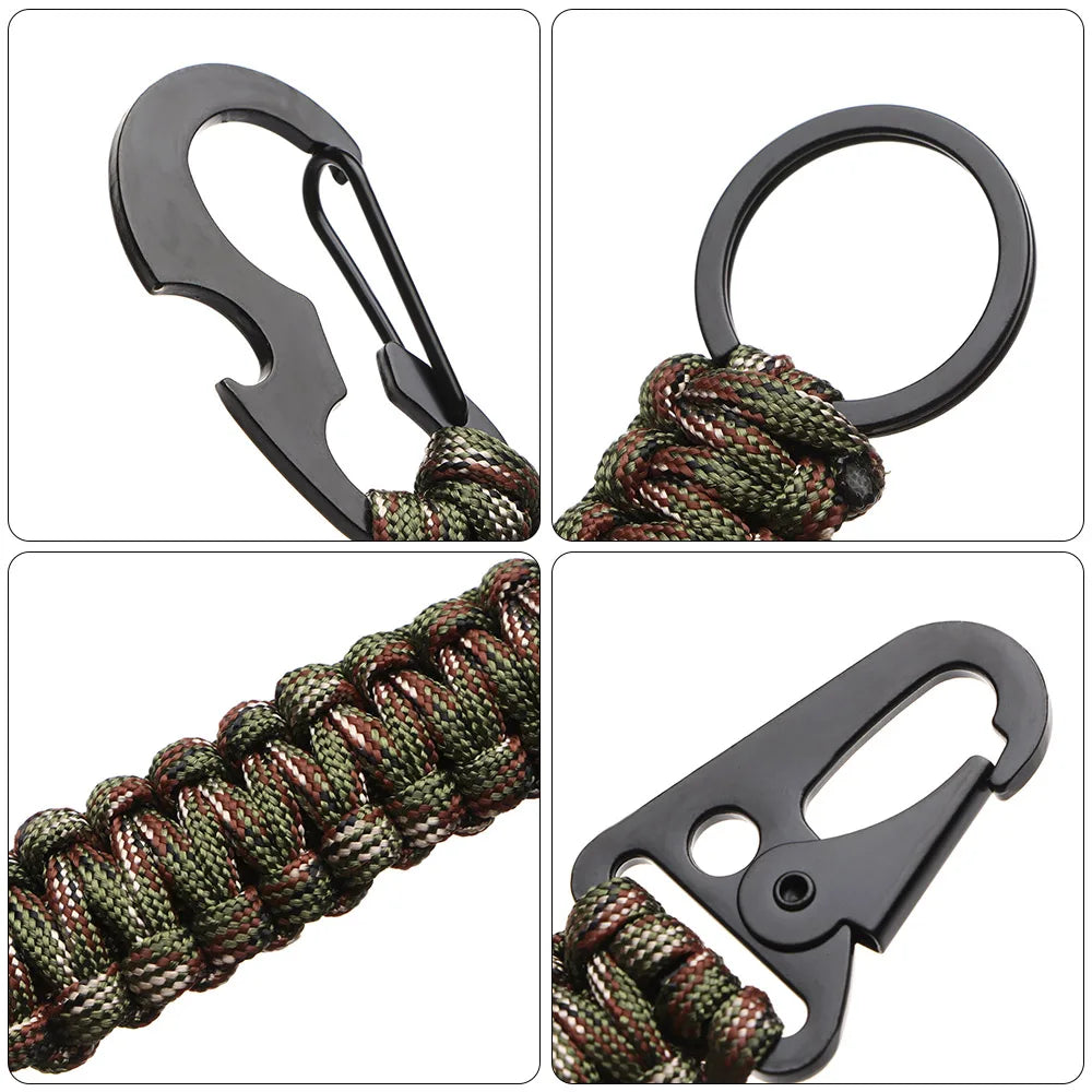 Outdoor Keychain Ring Camping Carabiner Military Paracord Cord Rope Camping Survival Kit Emergency Knot Bottle Opener Tools