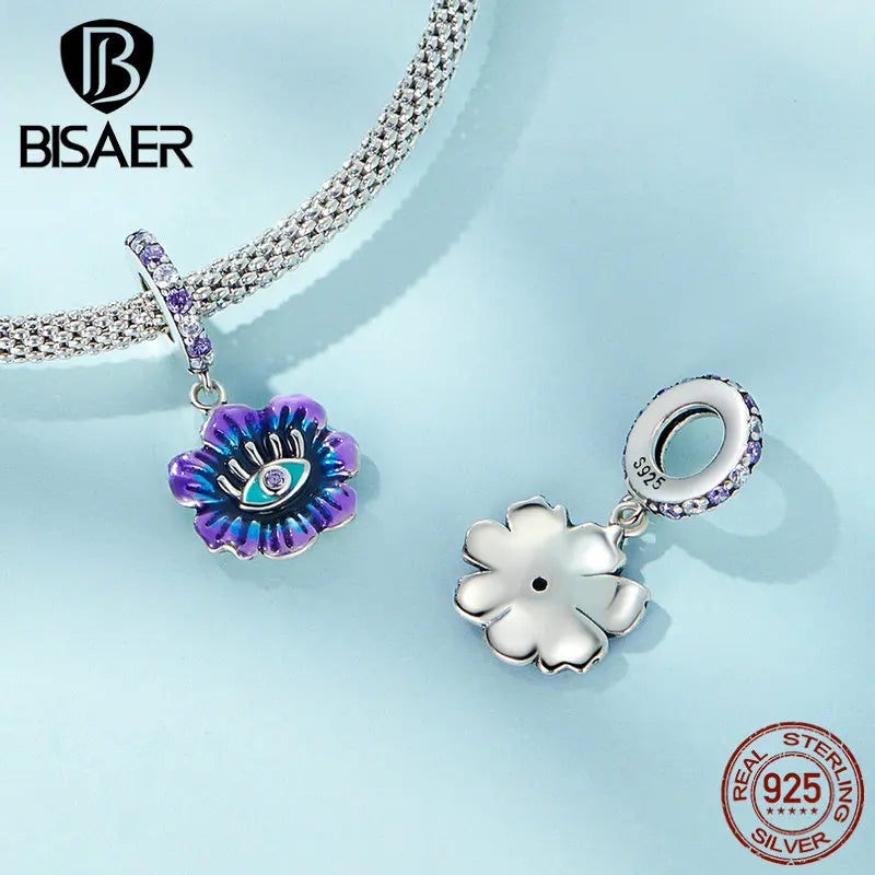 BISAER 925 Sterling Silver Dragon Scale Charm Colorful Gradient Carp Devil Flower Fish Cat Pendant Fit Bracelet DIY Fine Jewelry