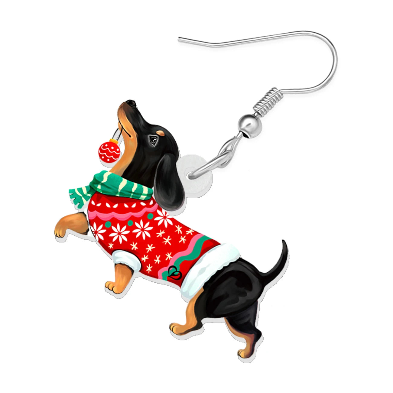 BONSNY Acrylic Funny Christmas Puppy Earrings Dachshund Dog Drop Dangle Jewelry For Women Kid Pets Gifts Decor