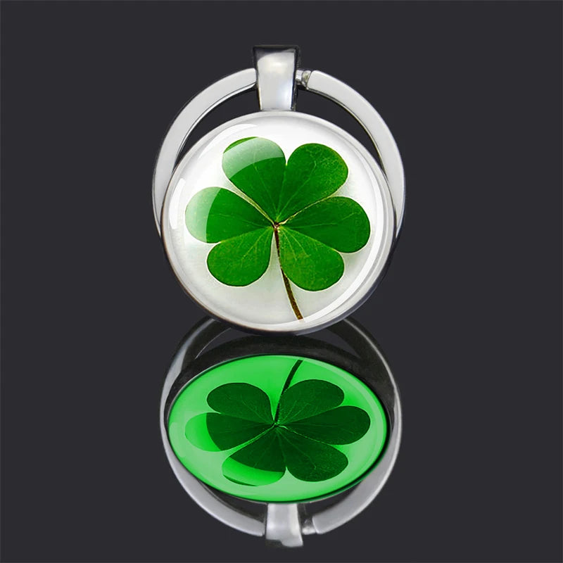 Porte-clés de la Saint-Patrick, cabochon en verre double face, porte-clés lumineux, trèfle, trèfle, Irlande, bijoux porte-bonheur, cadeau