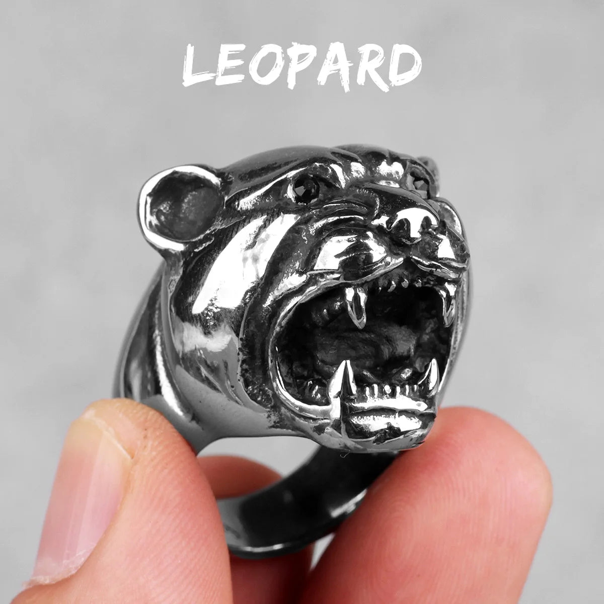 Bague léopard en acier inoxydable pour homme, anneau jaguar, animal sauvage, punk rock, bijoux de fête, accessoires d'halloween, cadeau, vente en gros