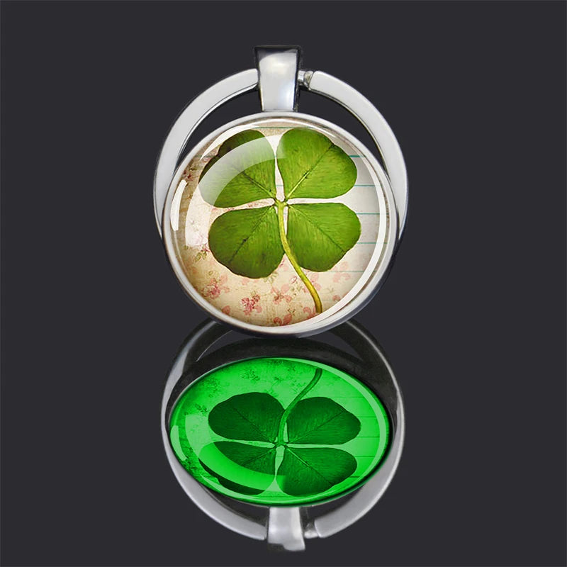 Porte-clés de la Saint-Patrick, cabochon en verre double face, porte-clés lumineux, trèfle, trèfle, Irlande, bijoux porte-bonheur, cadeau