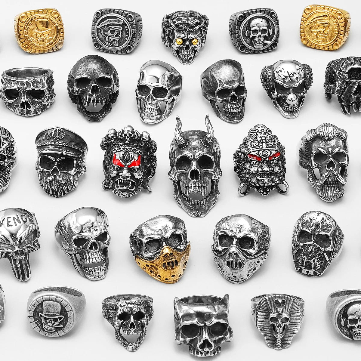 Vintage Punk Gothic All Skull Head Series Stainless Steel Womens Mens Rings Unique for Biker Jewelry Creativity Gift Wholesale