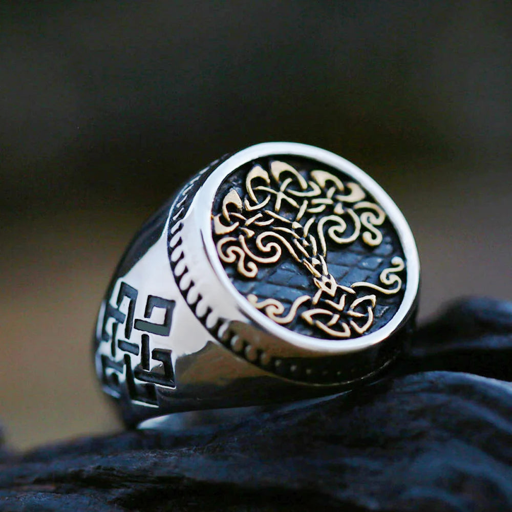 Vintage Viking Tree Of Life Ring For Men Nordic Mythology Stainless Steel Yggdrasils Ring Fashion Amulet Viking Jewelry Gift