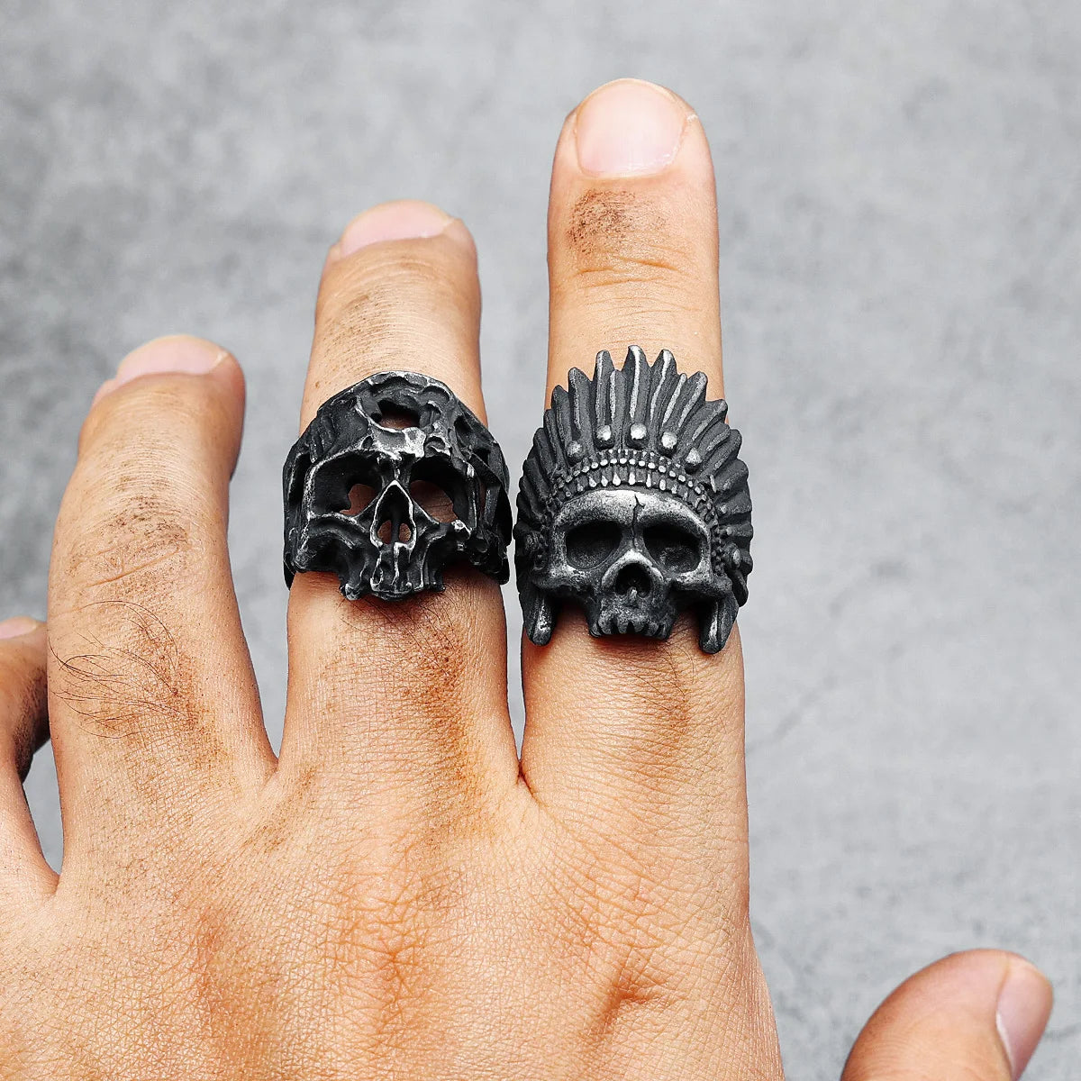 Chief Skull Rings Men Rings 316L Stainless Steel Indian Tribe Ring Rock Party for Biker Rider Male Boyfriend Jewelry Best Gift