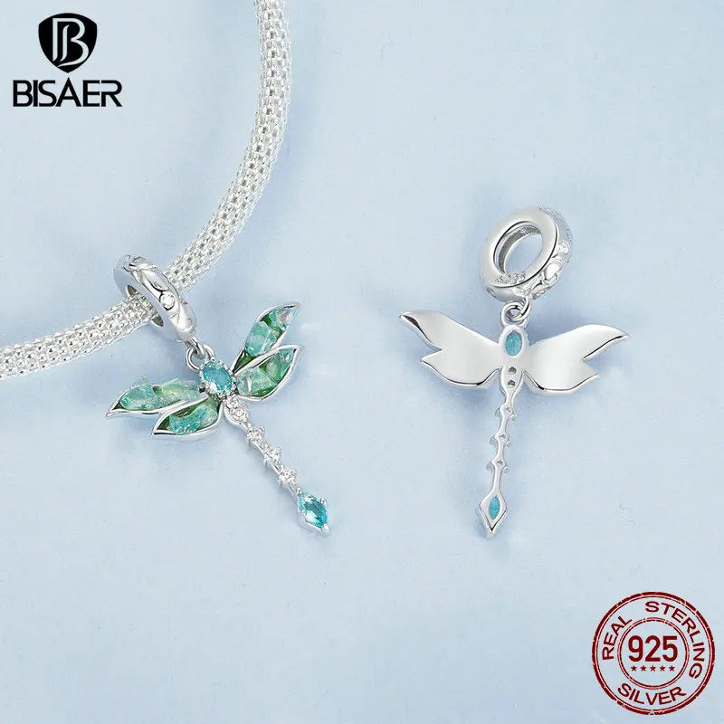 BISAER 925 Sterling Silver Oasis Butterfly Unicorn Ladybug Charms Beads Hummingbird Pendant for Women DIY Bracelets Fine Jewelry