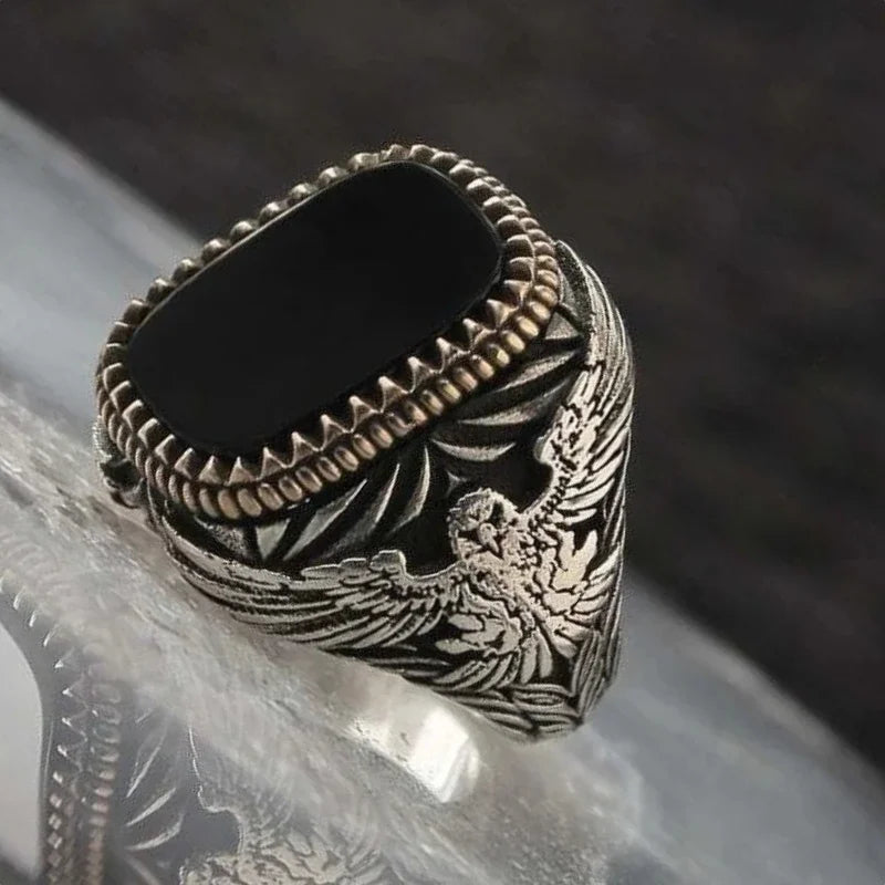 New Punk Turkey Vintage Rings Geometric Oval Black Suitable for Anniversary Party Wedding Men's Rings High-end Luxury Jewelry