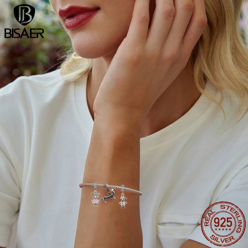 BISAER - Colgante de plata de ley 925 para pareja de niñas y niños, con forma de piña y fresa, para pulsera de mujer, joyería fina DIY