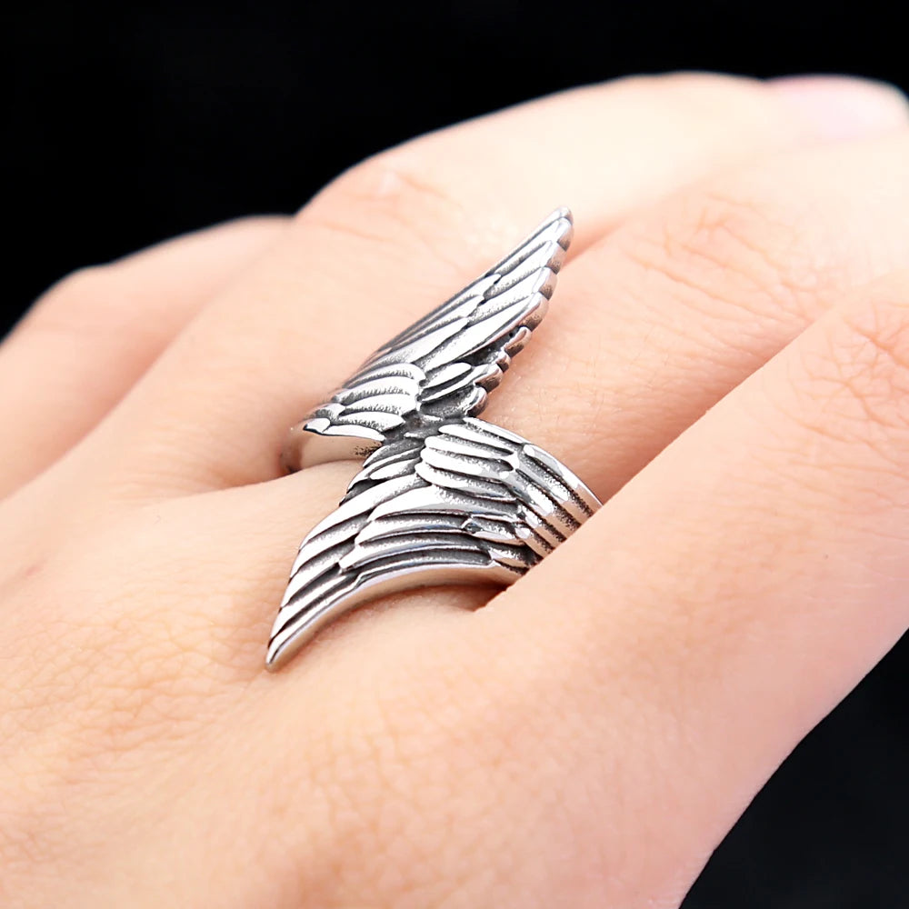 Unique Vintage Double Feather Rings 316L Stainless Steel Punk Biker Animal Ring For Men Boys Fashion Jewelry Gifts Dropshipping