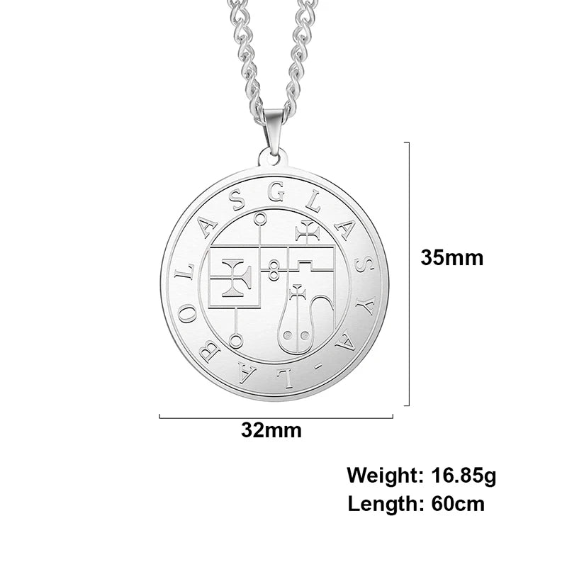 Dreamtimes Sigeal Sigil De Lucifer Stainless Steel Satan Necklace Asmoday Lazer Key Baphomet Stamp Demon Seal Necklace Jewelry