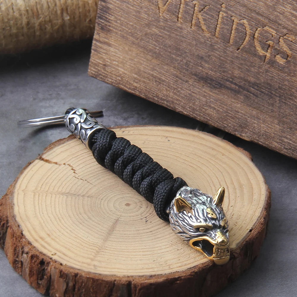 Viking Wolf Stainless Steel Survival Rope Keychain