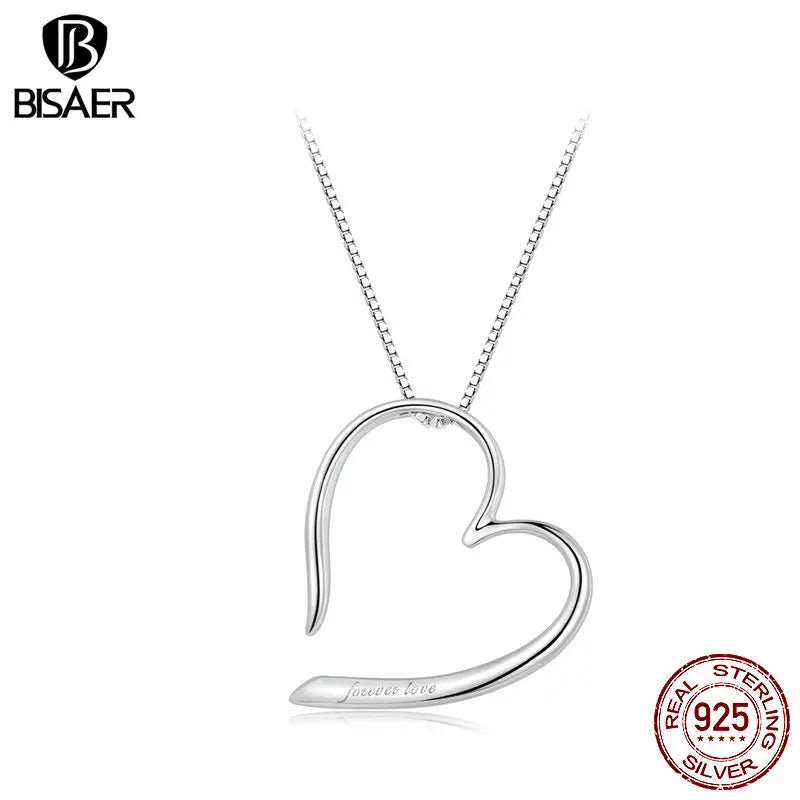 BISAER 925 Sterling Silver Magic Heart Necklace Pendant Adjustable Chain Plated Platinum for Woman Party Fine Jewelry EFN341