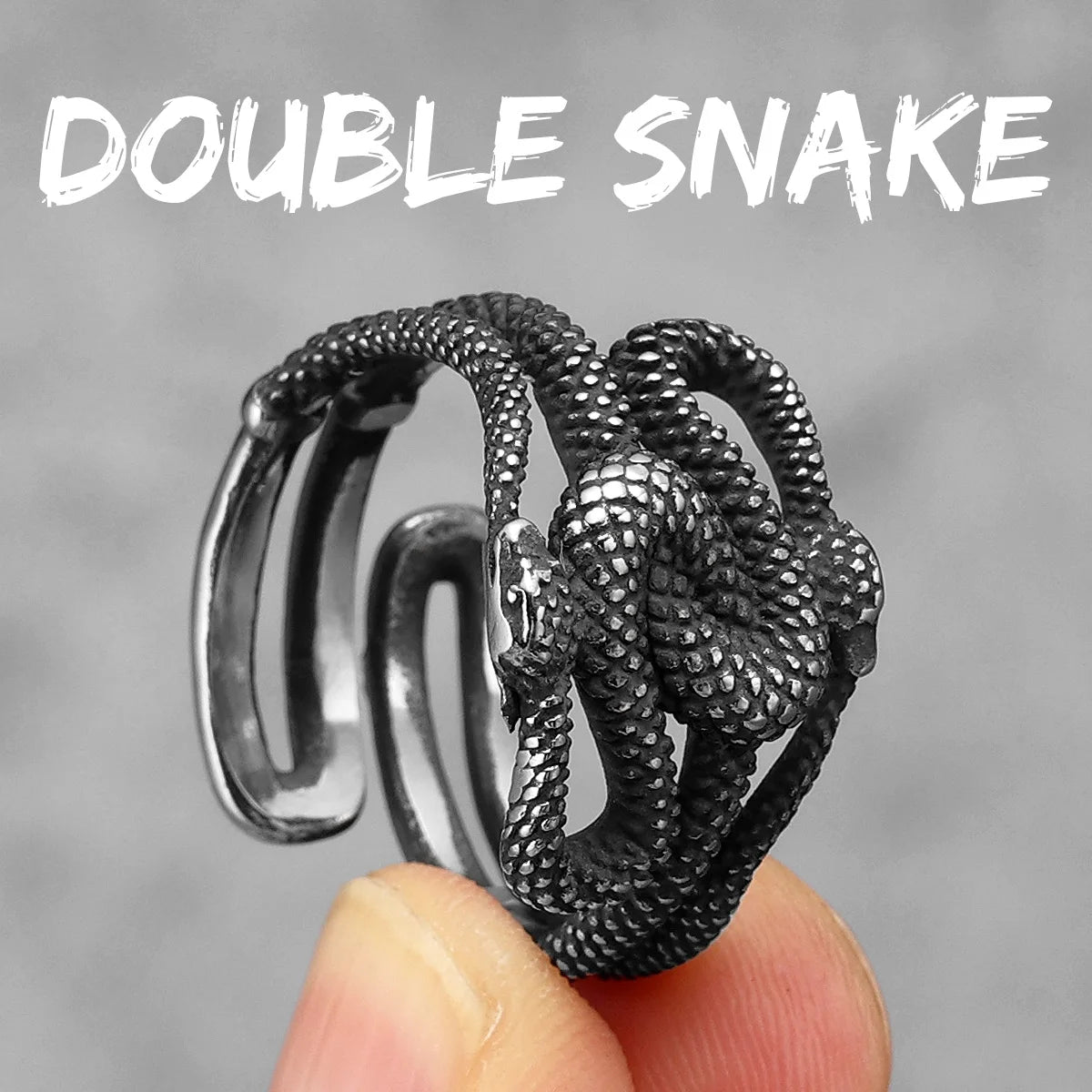 Double Snake Ring 316L Stainless Steel Men Rings Animal Punk Rock for Male Rider Jewelry Accessories Creativity Gift Wholesale