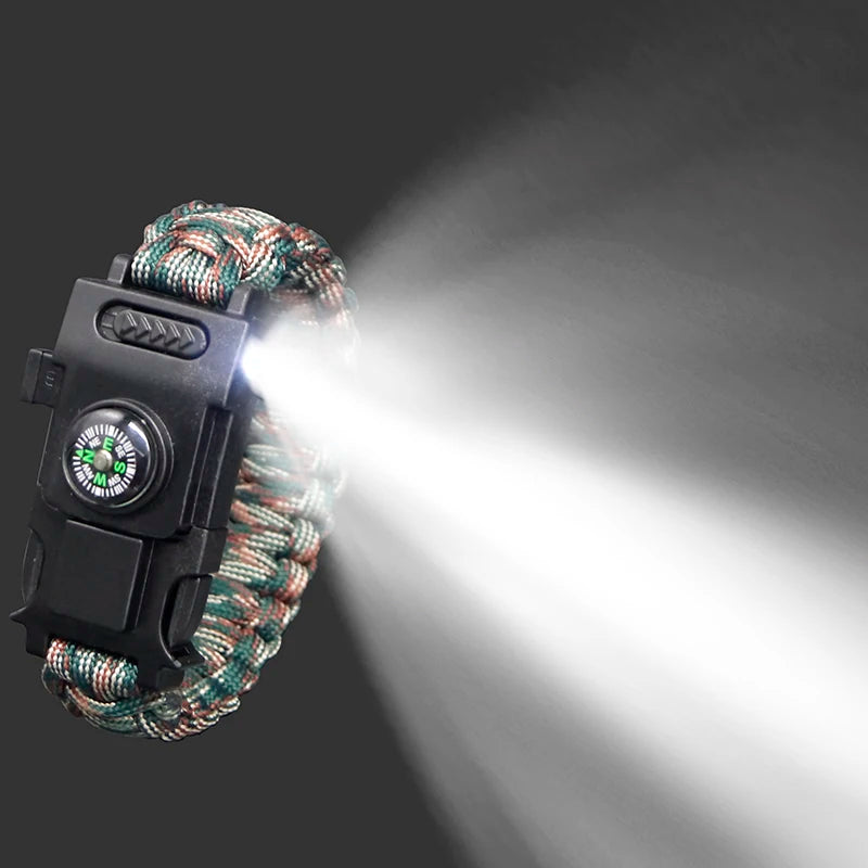 Emergency Paracord Rope Led Light Survival Bracelet Outdoor Multifunction SOS Rescue Survival Bracelet Compass Sport Whistle