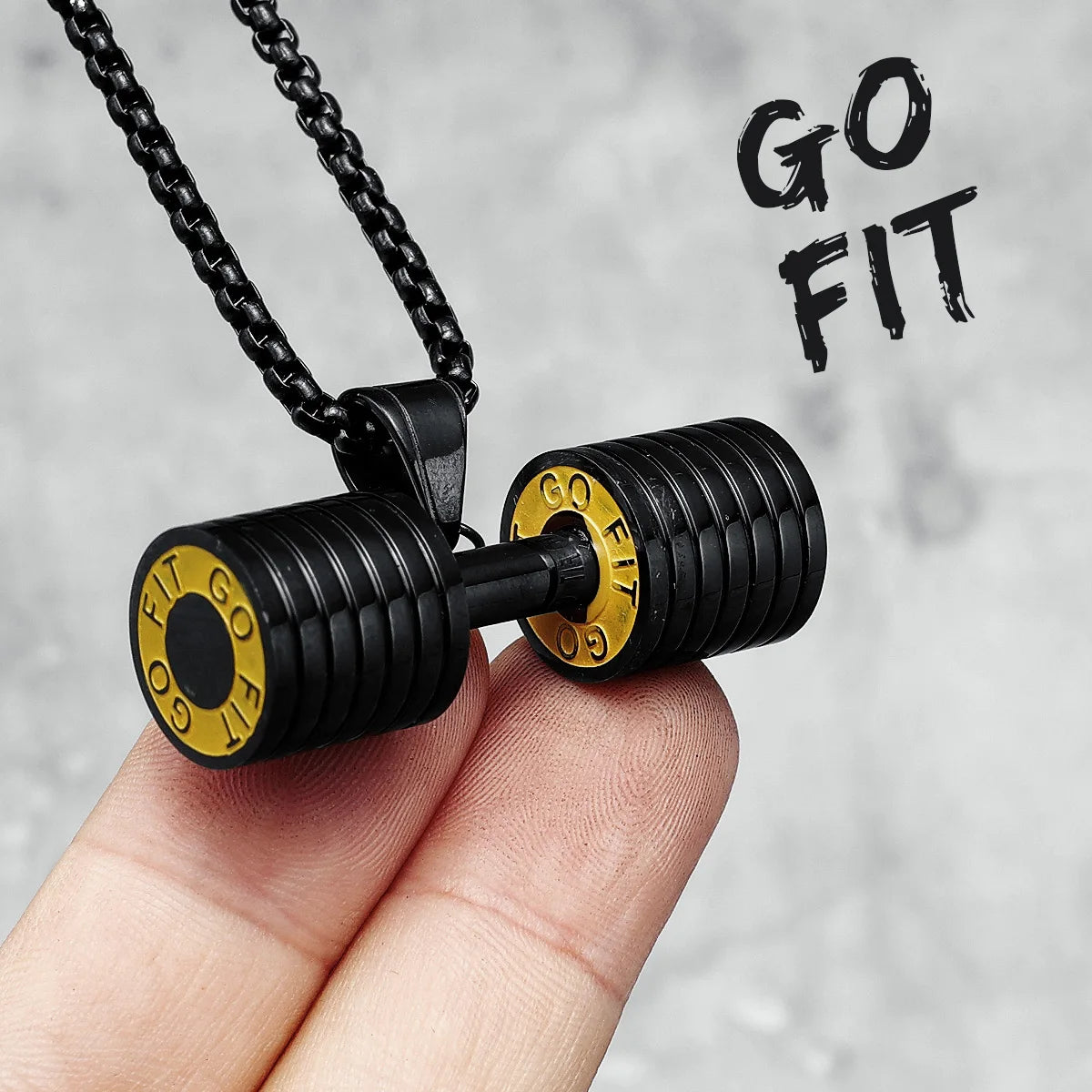 Dumbbell Men Necklaces 316L Stainless Steel Go Fit Pendant Fitness Muscles Bodybuilding Chain Punk Rock for Rider Jewelry Gift