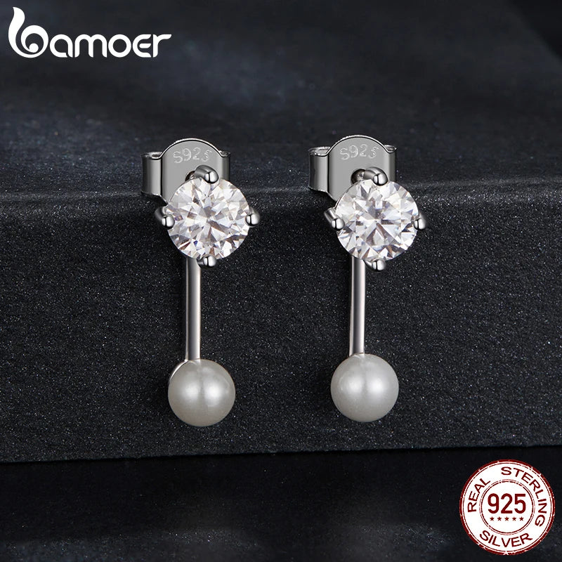 Boucles d'oreilles minimalistes BAMOER en perles de moissanite, boucles d'oreilles en argent sterling 925 avec diamants brillants créés en laboratoire, cadeau d'anniversaire et de Noël