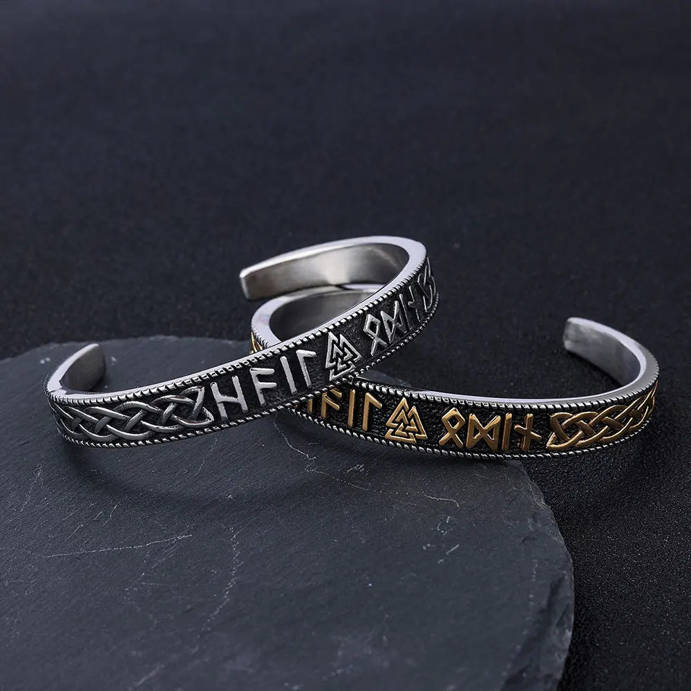 Norse Viking Rune Cuff Bracelet Stainless Steel Jewelry Fashion Claddagh Style Celtic Knot Biker Bangle for Women Men SJB0392A