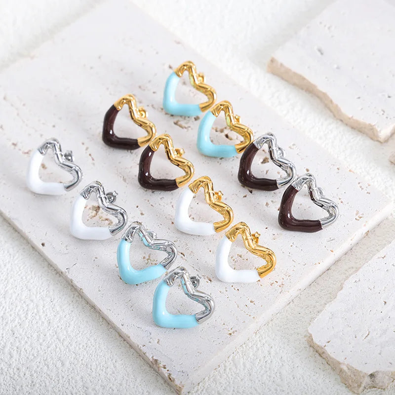 New Fashion Stainless Steel Love Heart Colorful Drop Oil Stud Earrings For Women Summer Tarnish Free Ear Accessories Wholesale