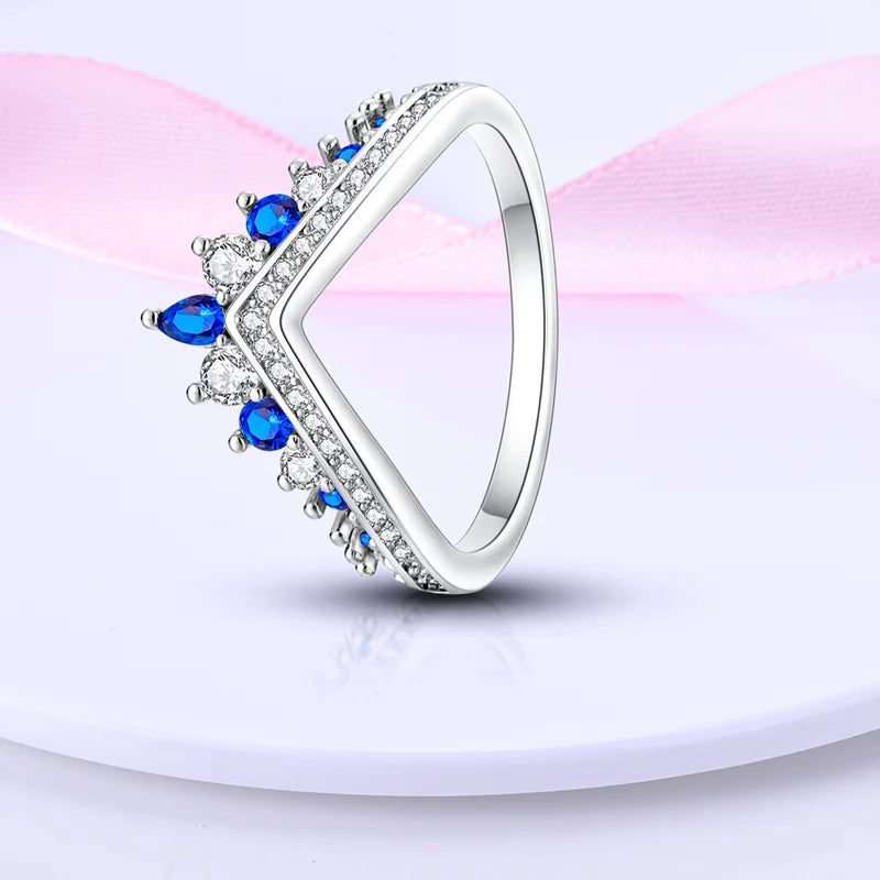 925 Sterling Silver Rings Original Design Blue Zircon Star Moon Finger Rings For Women High Quality Wedding Jewelry Gift