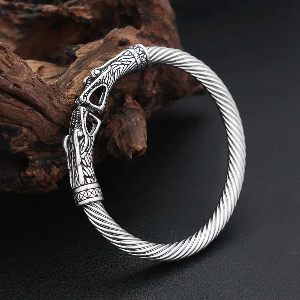 Vintage Nordic Vikings Dragon Bracelets For Men 316L Stainless Steel Open Animal Cuff Bangles Fashion Charm Scandinavian Jewelry