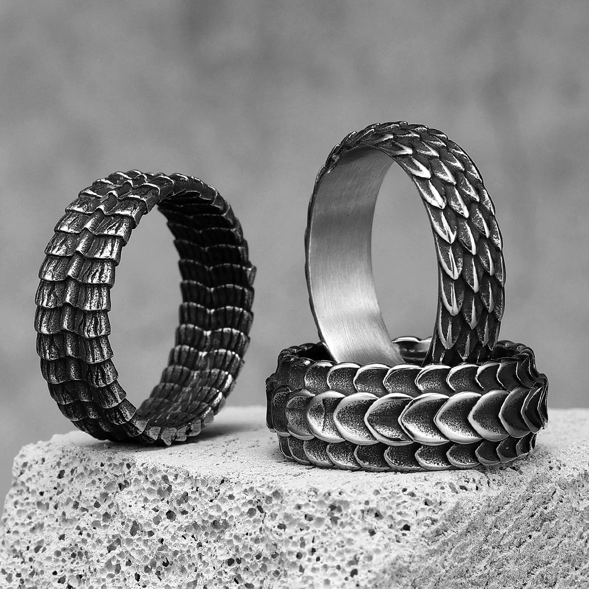 Scale Texture Ring 316L Stainless Steel Rings Men Simplicity Retro Rock Hip Hop Trendy for Boyriend Biker Jewelry Gift Wholesale