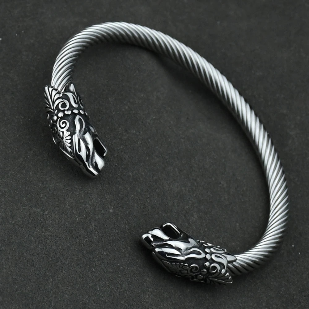 Norse viking odin wolf Scandinavian stainlesss steel viking wolf bangle viking cuff bracelet amulet bracelet for men