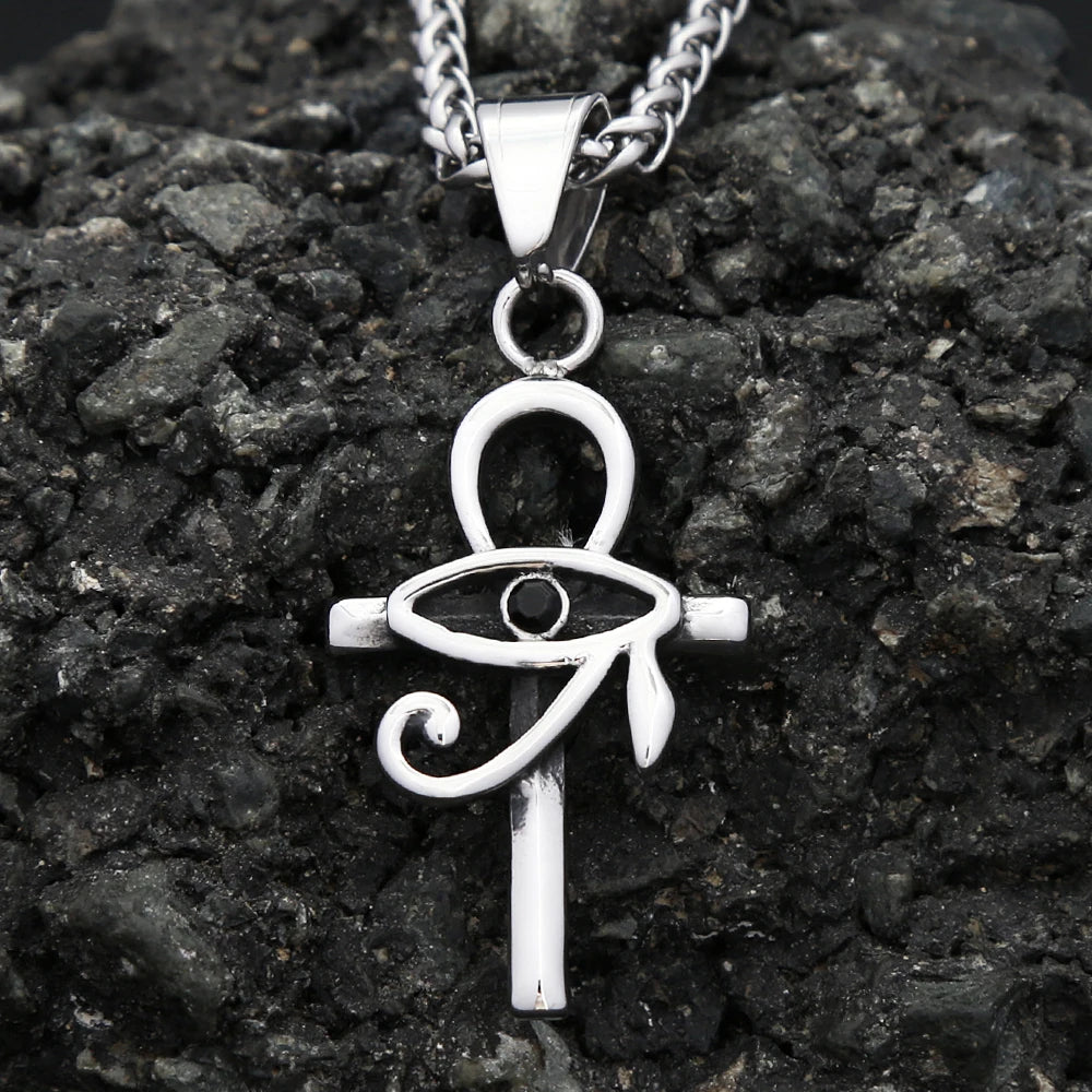 Vintage Stainless Steel Eye of Horus Pendant Necklace Fashion Punk Ankh Cross Necklaces For Men Women Amulet Jewelry Wholesale