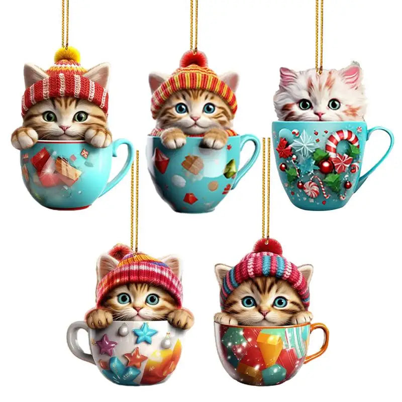 1PCS Christmas Tree Cat Pendant 2D Acrylic Christmas Cat Hanging Decoration Funny Christmas Cat Ornaments Party Decor Xmas gift