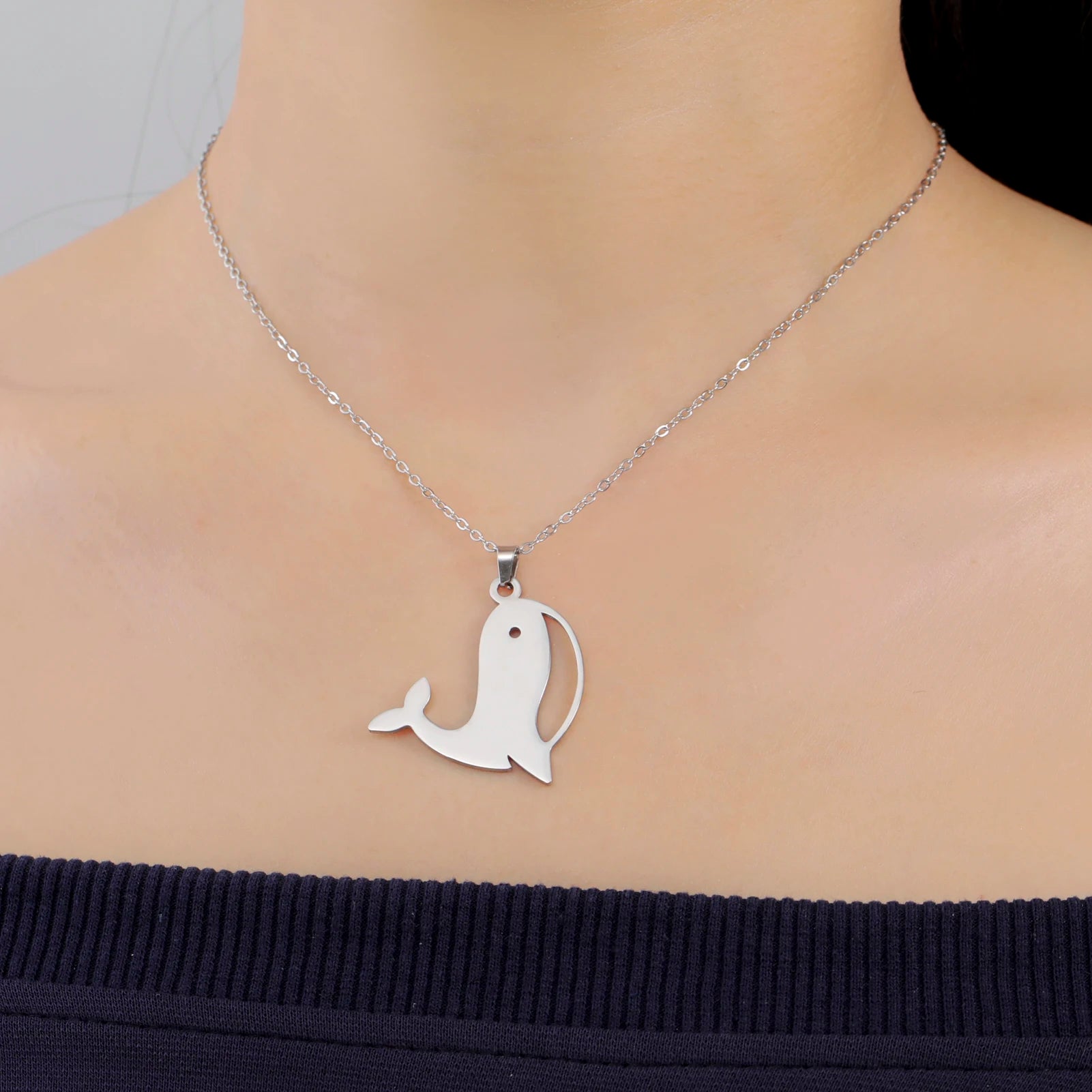 Cazador Big Whale Pendant Women's Stainless Steel Necklace Sea Animal Neck Chain Gift Jewelry Trendy Christmas Gift 2024 New