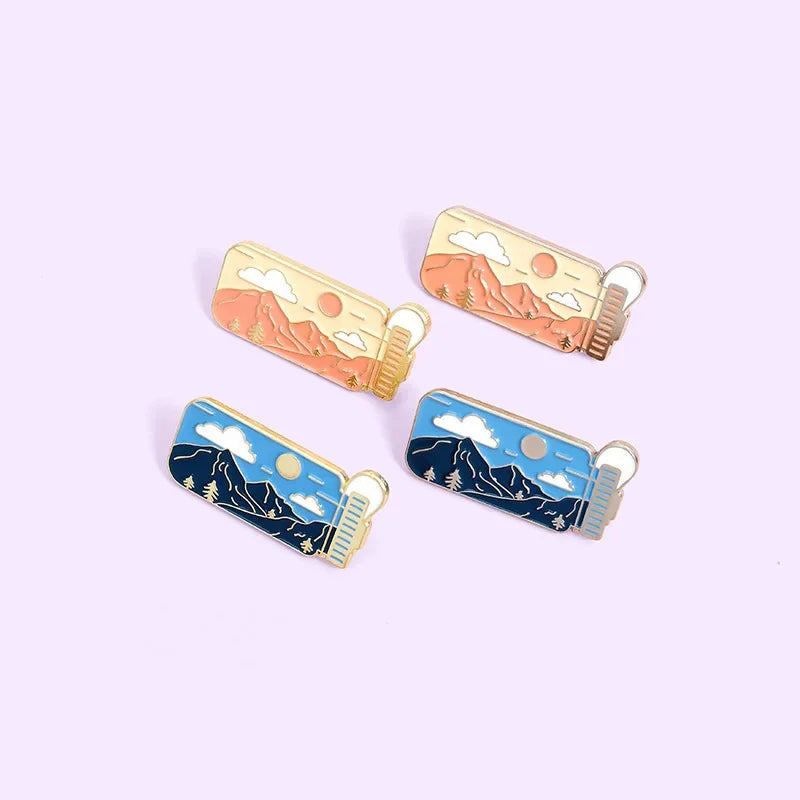 Outdoors Water bottle Enamel Lapel Pins Travel Adventure Brooch Collection Mountain Nature Cartoon Badges Jewelry Gift Wholesale