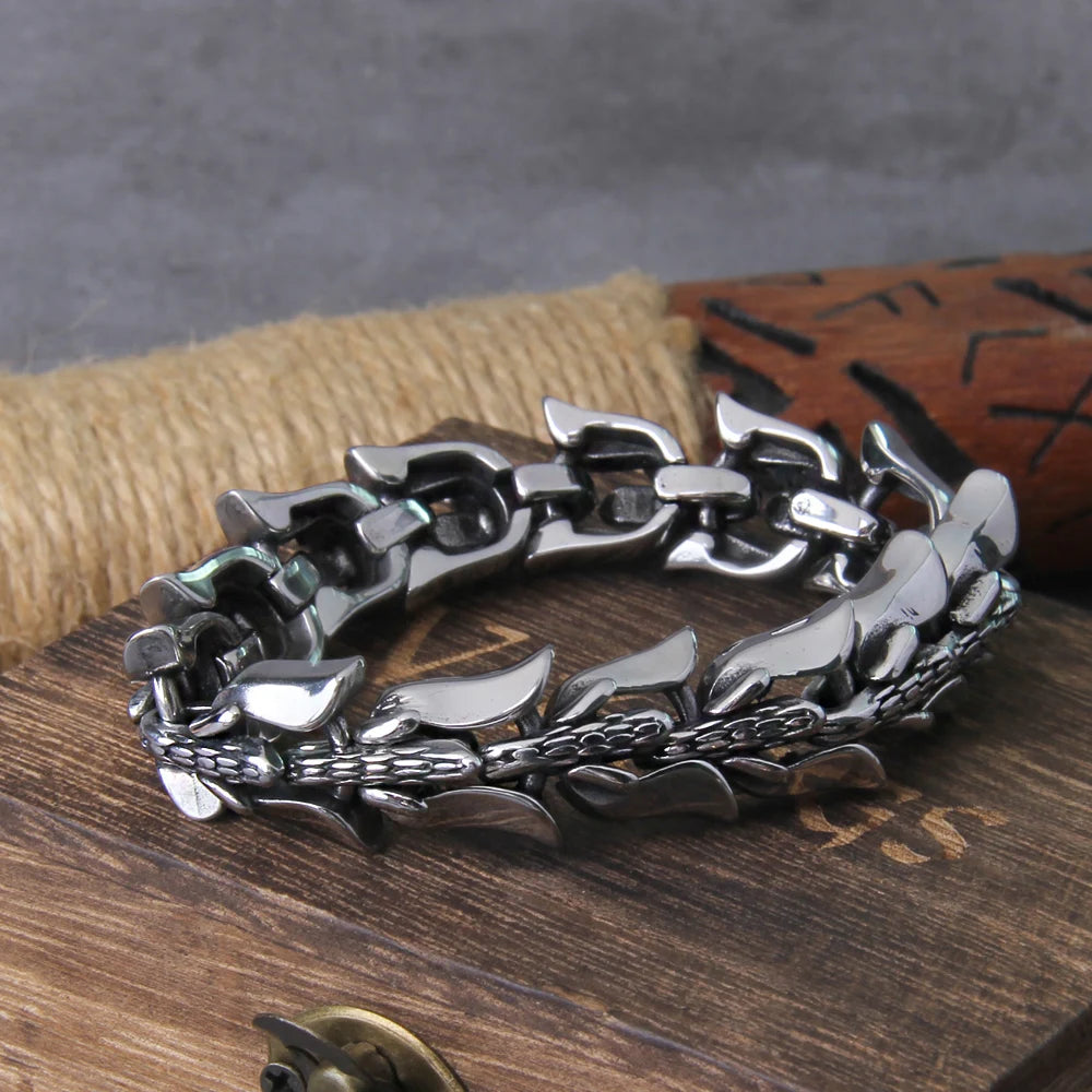 Neues Viking Ouroboros Vintage Punk Armband für Männer Edelstahl Modeschmuck Hippop Street Culture mit Holzbox