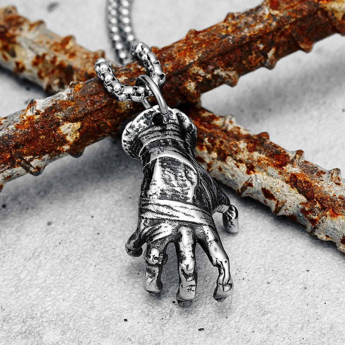 Devil's Hand Necklace Stainless Steel Zombie Bandage Hands Punk Rock Men Pendant Chain Retro for Friend Biker Party Jewelry Gift