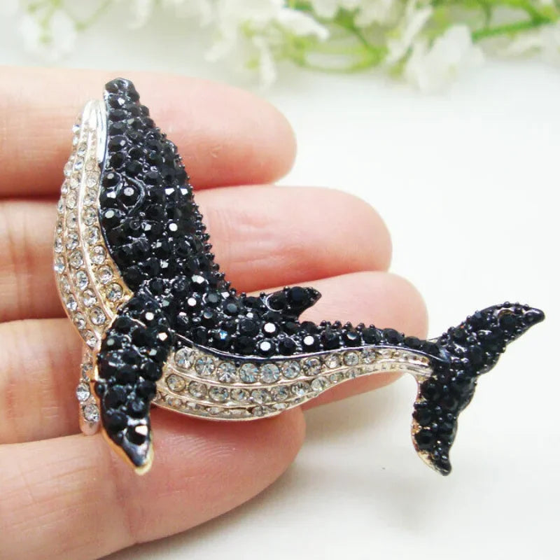 Vintage-Stil Delphin Schmuck Brosche Frau Schwarz Delphin Wal Anhänger Brosche Pin Kristall Strass Party Hochzeit Geschenk