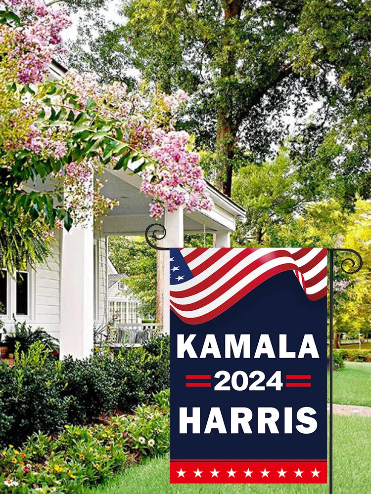 Drapeaux de jardin Kamala Harris 2024 Drapeaux de jardin double face Petits drapeaux muraux Bannières noires double face pour décoration extérieure de cour et de voiture