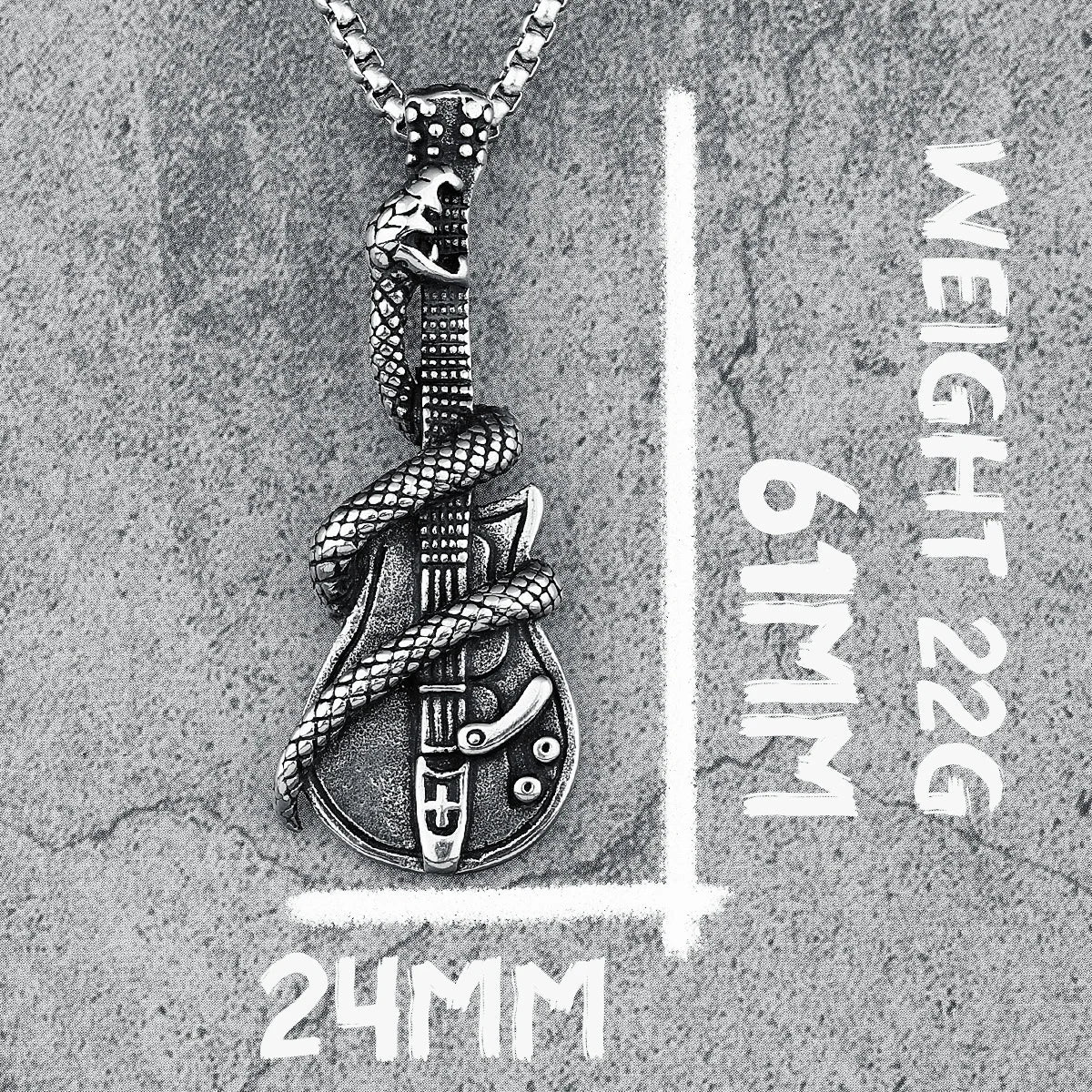 Snake Guitar Necklace Stainless Steel Heavy Metal Band Pendant Punk Rock Men Chain Hip Hop for Boyfriend Jewelry Gift Wholesale