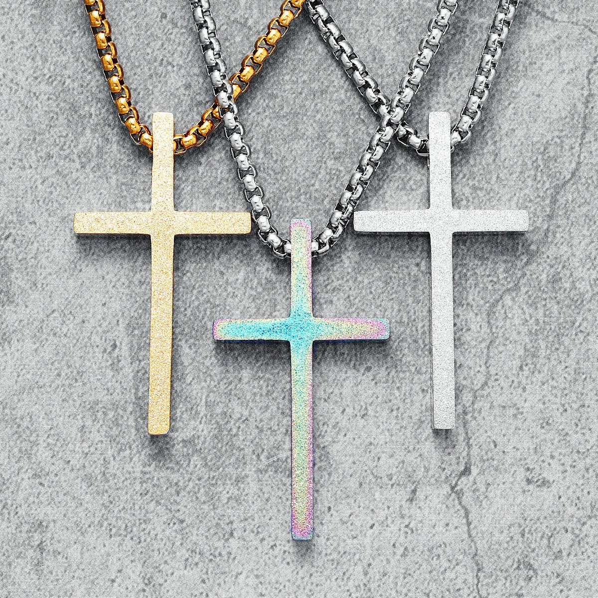 Simple Shining Cross Necklace 316L Stainless Steel Exquisite Top Quality Pendant Chain Religion Hip Hop for Friends Jewelry Gift