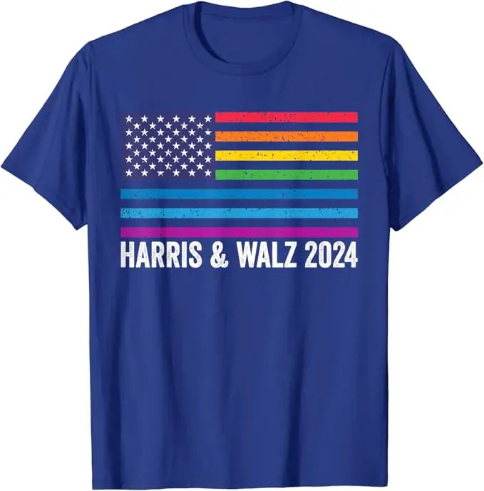 Harris Waltz 2024 Election Kamala Harris Tim Waltz 2024 T-Shirt Lgbt Rainbow Us Flag Graphic Outfit LGBTQ Novelty Campaign Tees