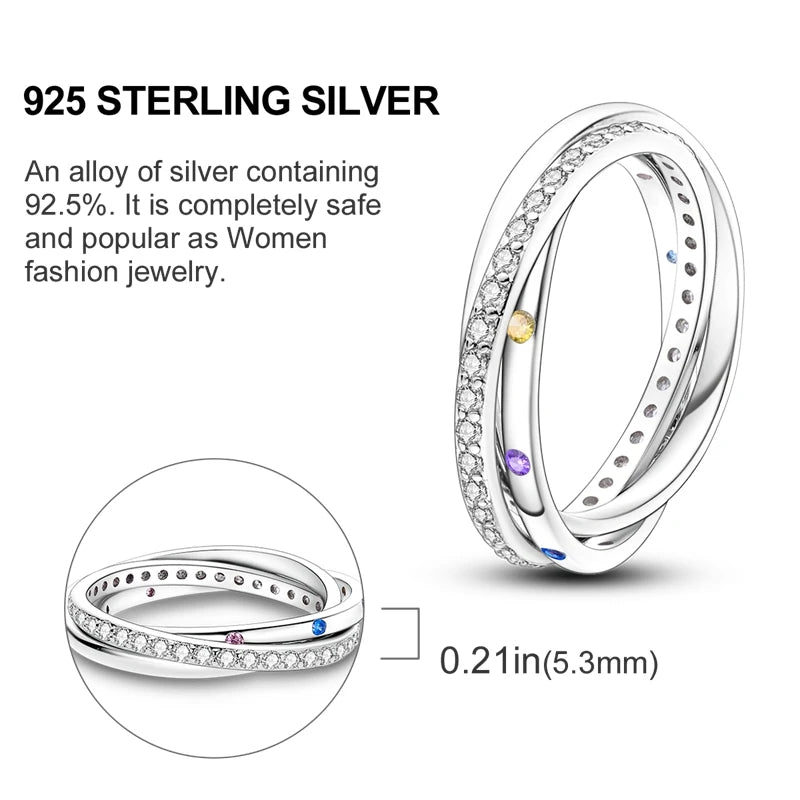 925 Sterling Silver Rings Original Design Blue Zircon Star Moon Finger Rings For Women High Quality Wedding Jewelry Gift