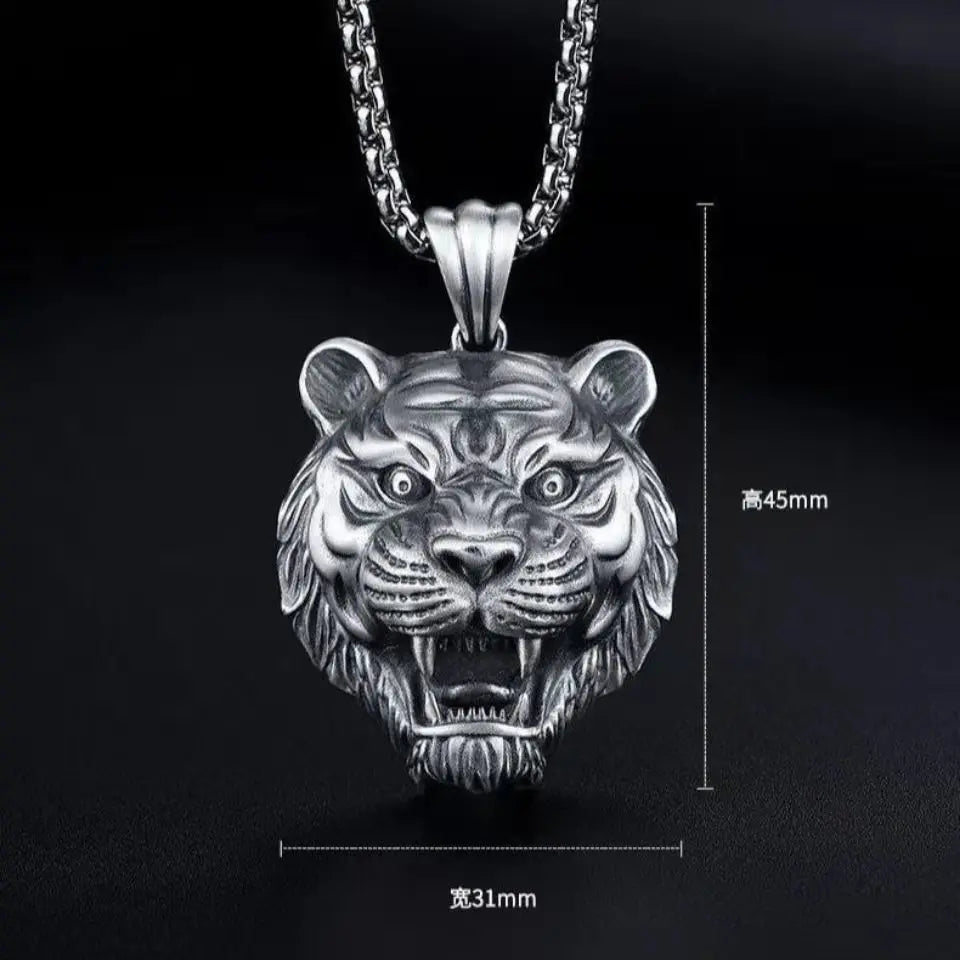 Domineering and Fierce Tiger Head Animal Pendant Necklace Men's Fashion Personality Punk Trend Jewelry