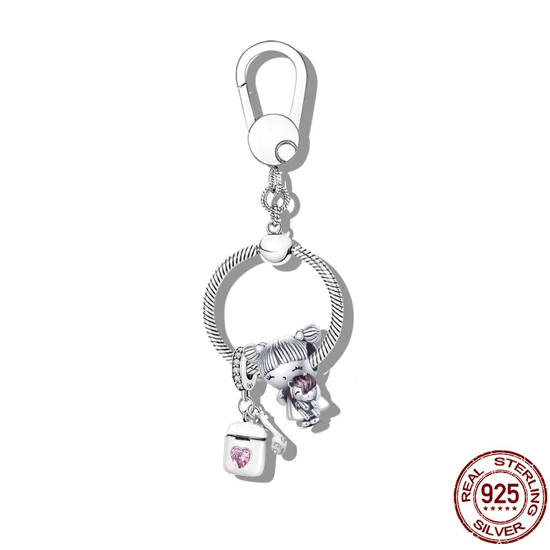 Pendant Charms 925 Sterling Silver Moment Key Ring Small Bag Holder Fit Original Pandora Bracelet Women DIY Jewelry Making Gift