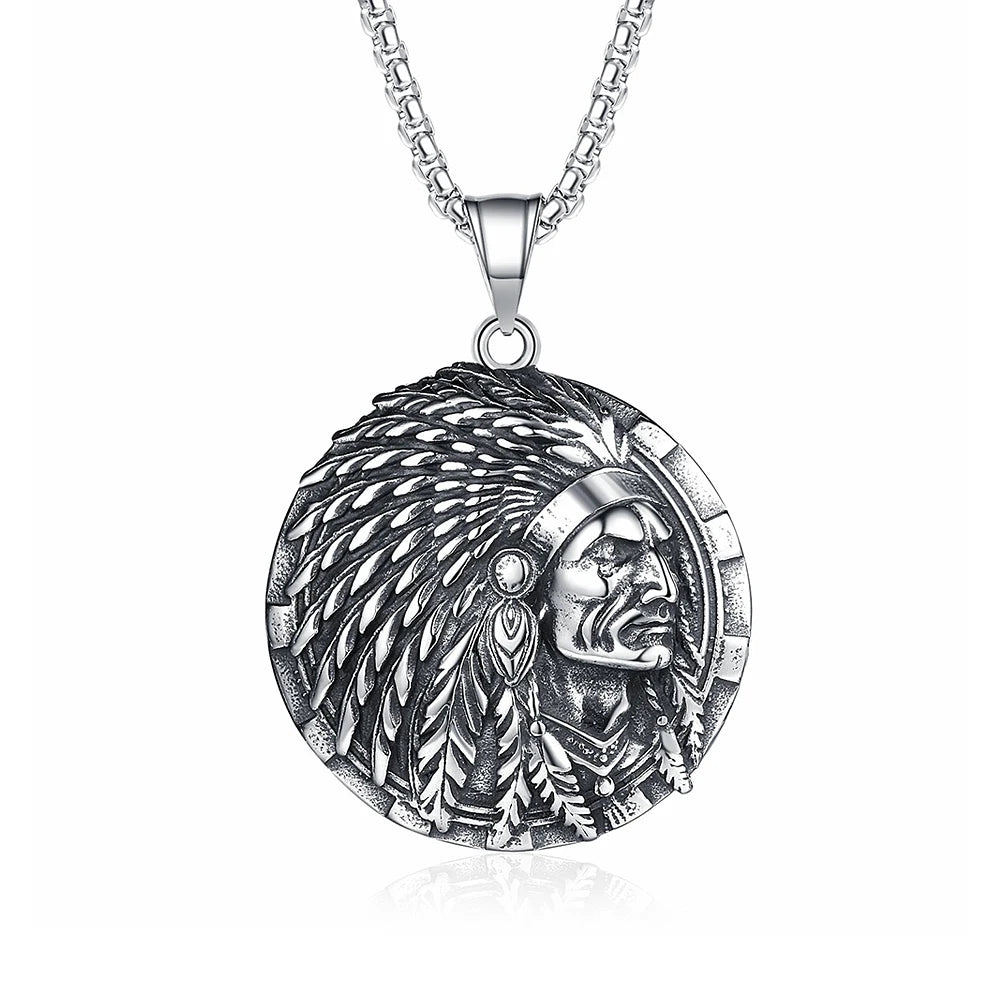 New Vintage Classic Indian Chief Head Pendant For Men Women Stainless Steel Punk Biker Ethnic Style Jewelry Gifts Dropshipping