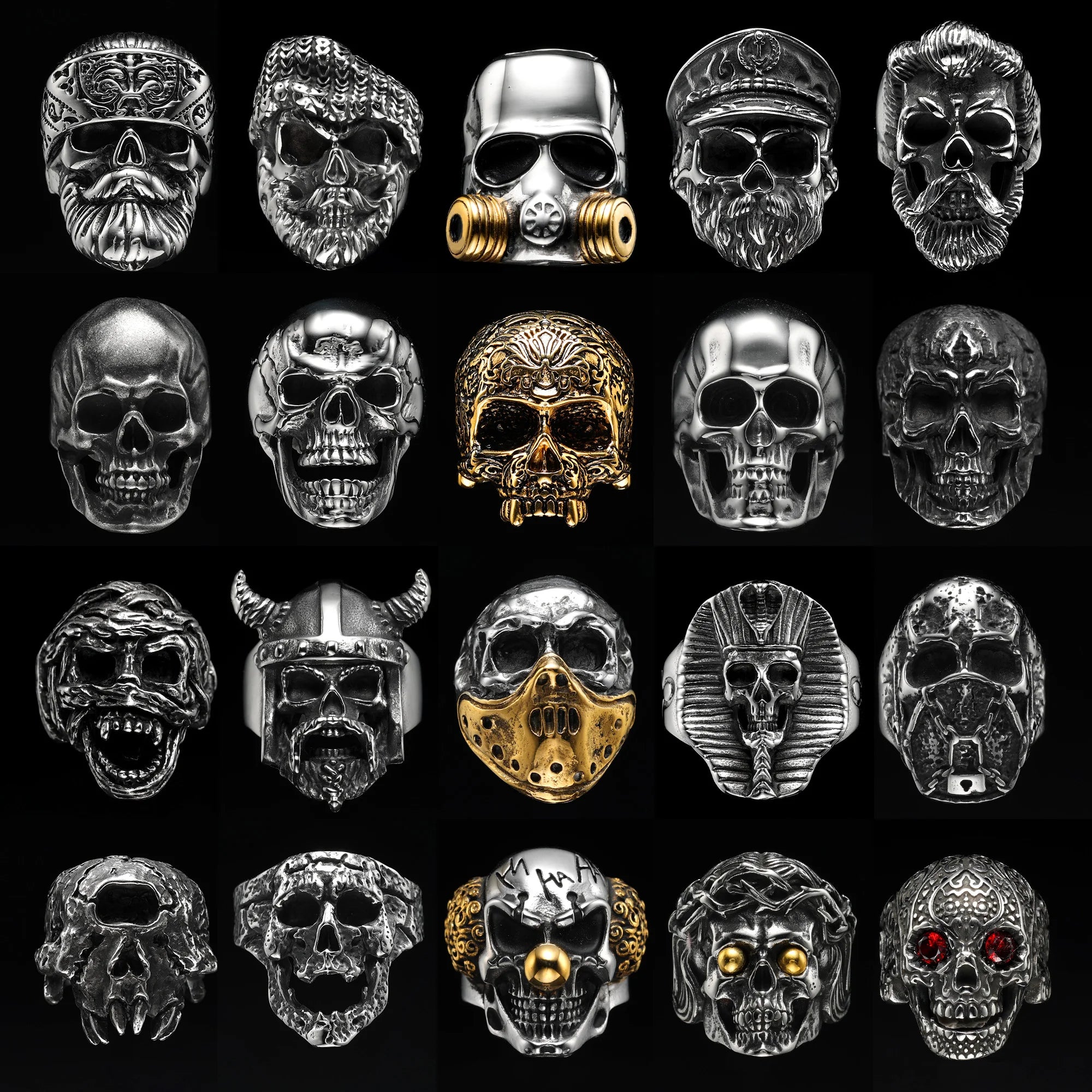 Vintage Punk Gothic All Skull Head Series Stainless Steel Womens Mens Rings Unique for Biker Jewelry Creativity Gift Wholesale