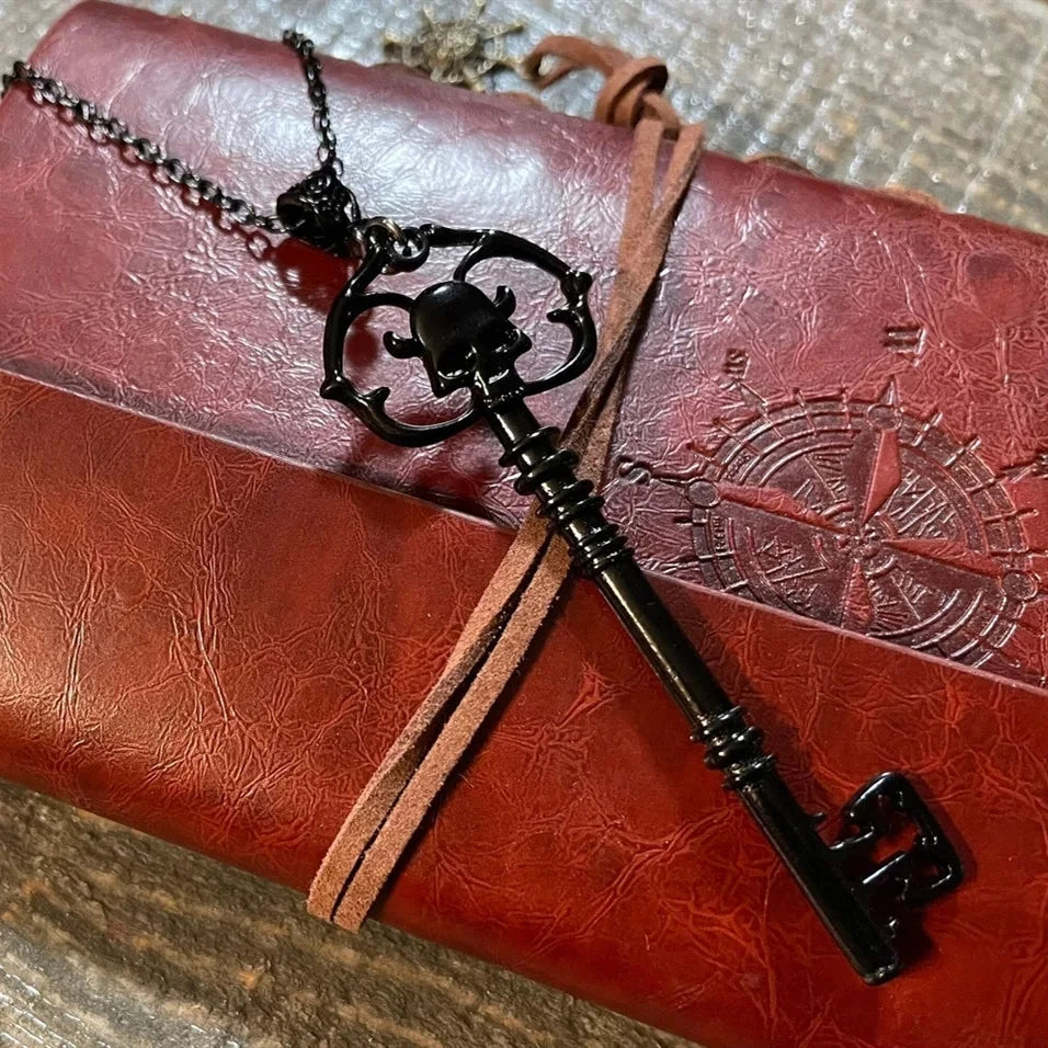 Gothic American Fashion Silver Color Skeleton Key Necklace Creativity Pendant Charm Statement Punk Demon Jewelry Halloween Gift