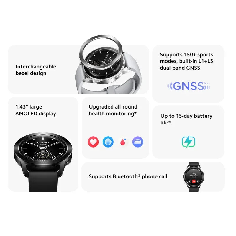 Global Version Xiaomi Watch S3 Smart Watch 1.43" AMOLED Sreen Blood Oxygen Monitor 5ATM Waterproof 150+ Sport Modes